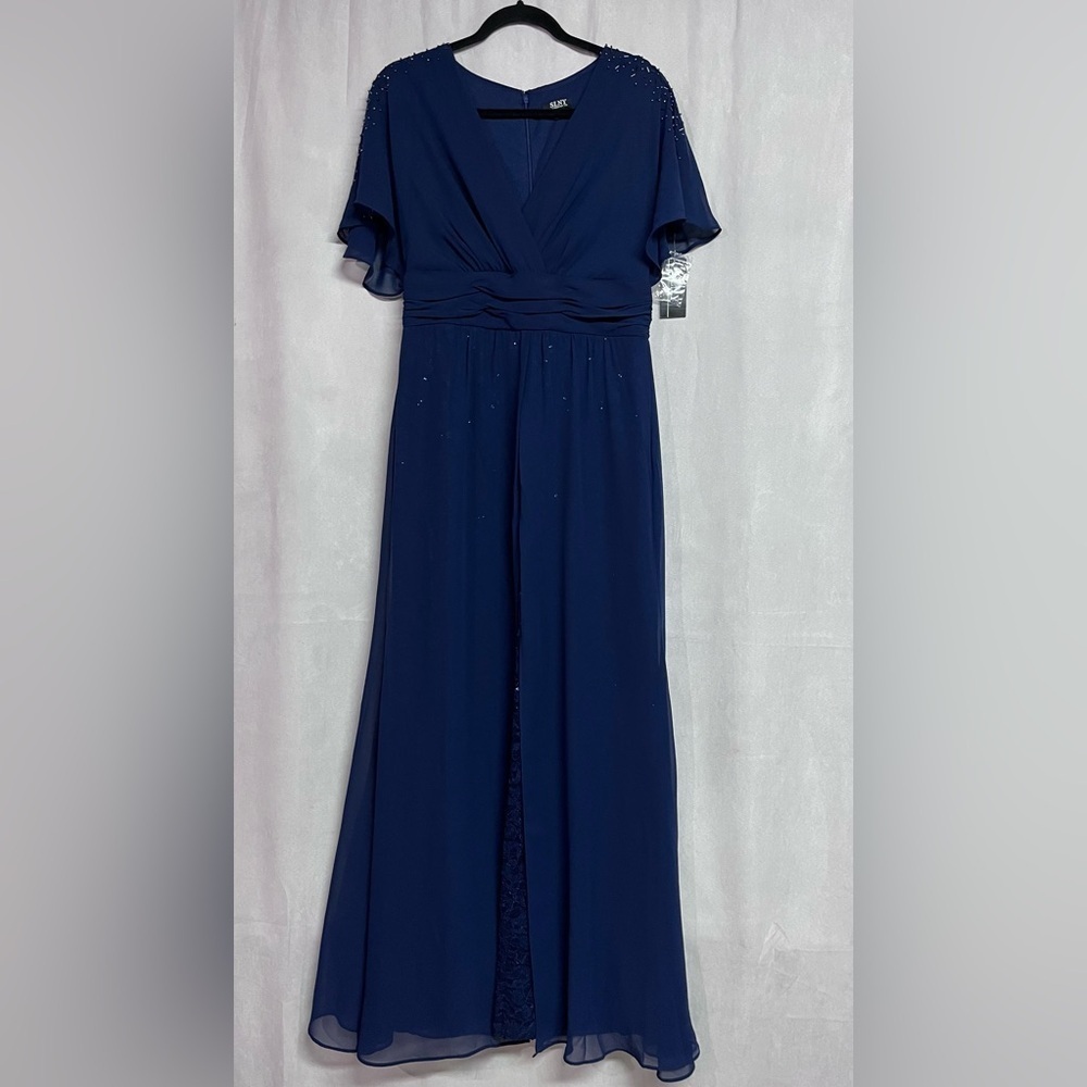 SLNY V Neck Beaded Shoulders Wrap Dress Size 8 NWT - Picture 6 of 10